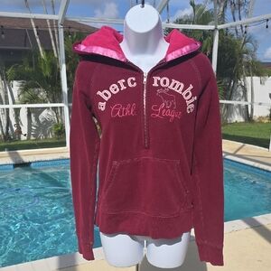Vintage Y2K Abercrombie & Fitch Burgundy Hoodie with Pink Satin Trim. XL